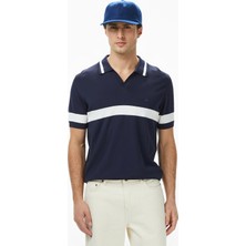 Brooks Brothers Polo Yaka Çizgi Detaylı Kısa Kol Rayon Erkek Lacivert Kazak