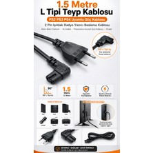 Derwell 1.5 Metre L Tipi Teyp Kablosu Ps2 Ps3 Ps4 Uyumlu Güç Kablosu 2 Pin Işıldak Radyo Yazıcı Besleme Kablosu Kalın Bakır Damarlı Elektrik Kablosu Iki Delikli Playstation Konsol Şarj Kablosu Power