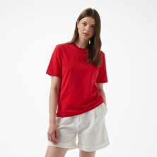 Brooks Brothers Bisiklet Yaka Önü Bb Nakışlı Kadın Kırmızı T-Shirt