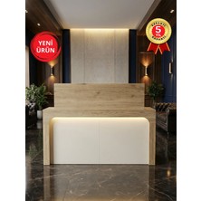 Dorpek Led'li Karşılama Bankosu 150 cm Ofis Kasa Resepsiyon Masası, Çekmeceli Banko Sepet - Kumtaşı | Apollon