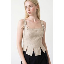 Mu&Me Boutiqe Bluz Corse Askı Detaylı Quzu