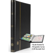 Leuchtturm Comfort Pul Defteri A4, 16 Yaprak, 32 Sayfa, Siyah Zemin, Dolgulu Kapak,
