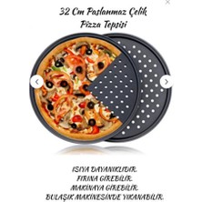 Empressco Büyük 32 cm Paslanmaz Çelik Pizza Tepsisi, Yanmaz ve Yapışmaz Özellikli