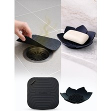 Omilife 2'li Siyah Silikon Gider Kapağı ve İstiridye Sabunluk Seti Su Giderli Banyo Mutfak Organizer