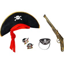 Hobibahçem Korsan Şapkası + Tabanca + Maske + 2 Adet Yüzük Kostüm Seti Çocuk