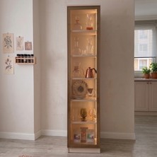 Eymense Hera Kahve Köşesi %100 Mdf Tekli Camlı Çok Amaçlı Sensör Ledli Mutfak Dolabı Raflı Bej