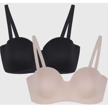 Velina Secret Lotus Cup Balenli Desteksiz Straplez Toparlayıcı Sütyen Seti -Siyah, Ten