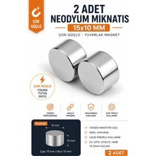 Dünya Magnet 2 Adet 15X10 mm Yuvarlak Neodyum Mıknatıs , Çok Güçlü Magnet, Çap: 15 mm x Boy: 10 mm