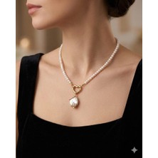 Eyla Collection Gerçek Incili Kalp Klipsli Kolye