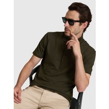 Cacharel Erkek Haki Slim Fit Pamuk Karışımlı Düğmeli Polo Yaka Basic T-Shirt 50328375-VR027