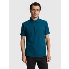 Cacharel Erkek Petrol Mavi Slim Fit Pamuk Karışımlı Düğmeli Polo Yaka Basic T-Shirt 50328375-VR016
