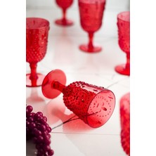 Hobibahçem Akrilik Kırmızı 6'lı Kadeh & Su Meşrubat Kahve Yanı Bardağı 450 ml ( Cam Değildir )