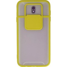 Newface Samsung Galaxy J7 Pro / J730 Kılıf Palm Buzlu Kamera Sürgülü Silikon - Sarı