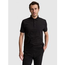 Cacharel Erkek Siyah Slim Fit Pamuk Karışımlı Düğmeli Polo Yaka Basic T-Shirt 50328375-VR046
