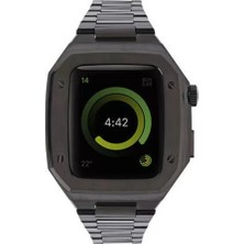 Newface Apple Watch 44MM Metal Petek Kasalı Kordon - Siyah