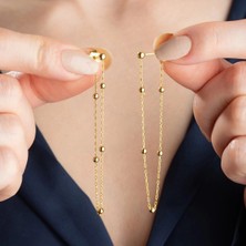 Hanno Telkari Gümüş Çift Zincirli Gold Top Detaylı Kadın Küpe