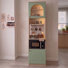 Eymense Hera Kahve Köşesi %100 Mdf Fırın Modüllü Çok Amaçlı Sensör Ledli Mutfak Dolabı Raflı Yeşil Bej