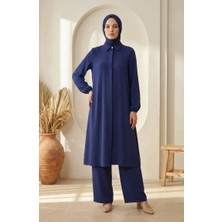 Sefa Merve Aerobin Kumaş Tunik Pantolon Ikili Takım 4142-15 Lacivert
