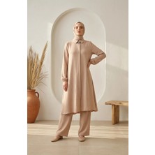 Sefa Merve Aerobin Kumaş Tunik Pantolon Ikili Takım 4142-12 Vizon