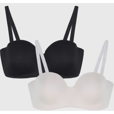 Velina Secret Lotus Cup Balenli Desteksiz Straplez Toparlayıcı Sütyen Seti -Siyah, Ekru