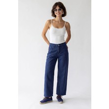 Mixray 2128 Kadın Ince Mevsimlik Yüksek Bel Wide Leg Denim Pantolon Lacivert