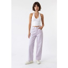 Mixray 2128 Kadın Ince Mevsimlik Yüksek Bel Wide Leg Denim Pantolon Lila
