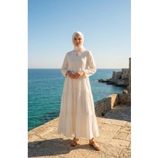 Sefa Merve Şile Bezi Uzun Kol Elbise Kat Kat 7980-04 Krem