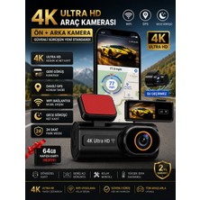 Kenly 4K Ultra Hd Mini Ön ve Arka Araç Kamerası Wifi Gps Gece Görüşlü 64GB Hafıza Kartlı 2.4 Inç