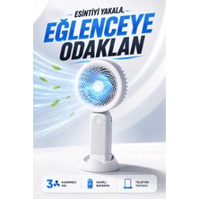 Kensa Şarjlı Taşınabilir Mini El Fanı 3 Kademeli Hız Ayarlı Telefon Standlı Vantilatör