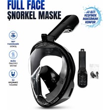 Premini Full Face Şnorkel Maske Siyah 180° Panoramik Görüş Anti-Fog Dry