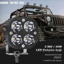 OtoÇizgi 3 Inç 40W Off Road LED Çalışma Işığı 4000 Lümen Sis Farı 6000K Beyaz Işık XHP50 Çipli (1 Adet)