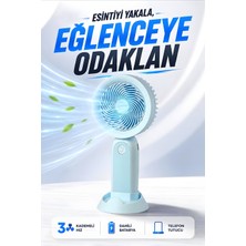 Kensa Şarjlı Taşınabilir Mini El Fanı 3 Kademeli Hız Ayarlı Telefon Standlı Vantilatör