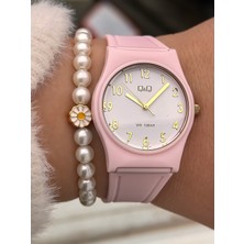 Q&Q Marka Retro Pembe Silikon ,24 Ay Garantili, Su Geçirmez, Rakamlı Kadın Kolsaati+Bileklik