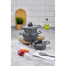 Empressco Sağlam Döküm Granit Tencere Seti, Kapaklı, Yanmaz, Yapışmaz, 16-20 cm