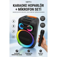 Neffo Taşınabilir Bluetooth Kablosuz Mikrofonlu 50W LED Işıklı Bluetooth Hoparlör Seti