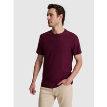 Cacharel Erkek Bordo Slim Fit Saf Pamuk Ince Fitilli Bisiklet Yaka T-Shirt 50328374-VR014