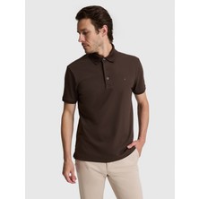 Cacharel Erkek Kahverengi Slim Fit Pamuk Karışımlı Düğmeli Polo Yaka Basic T-Shirt 50328375-VR029