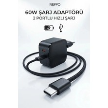 Neffo 60W Çift Portlu Usb-C Girişli Akıllı Hızlı Şarj Adaptör Kablo Seti - Pd ve Qc Destekli Şarj Kablosu