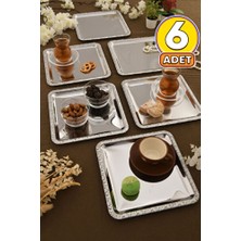 Empressco Paslanmaz Kare Desenli Sunum Tepsisi Gümüş 6'lı Takım