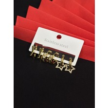 Melisa Takı & Aksesuar 316L Çelik Gold Renk 6lı, Set Küpe