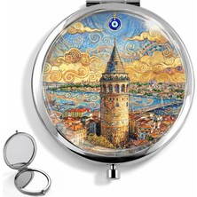 Leylaki El Makyaj Aynası - Galata Kulesi  Boğaziçi Istanbul Desenli Çanta Aynası