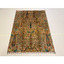 El Dokuma Afgan Halı Hayat Ağaç Krem Renk Kök Boya 152 x 200 cm
