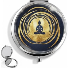 Leylaki Epoksi Cep Aynası - Buddha Meditasyon Altın Spiral Desenli Makyaj Aynası