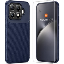 Coolacs Xiaomi Mi 17T ile Uyumlu Karbon Tasarım Silikon Telefon Kılıfı ve Temperli Cam Ekran Koruyucu