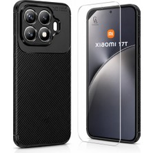 Coolacs Xiaomi Mi 17T ile Uyumlu Karbon Tasarım Silikon Telefon Kılıfı ve Temperli Cam Ekran Koruyucu