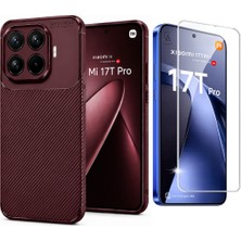 Coolacs Xiaomi Mi 17T Pro ile Uyumlu Karbon Tasarım Silikon Telefon Kılıfı ve Temperli Cam Ekran Koruyucu