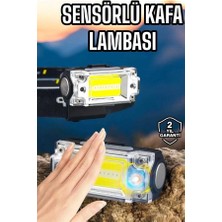 Kentex Mey Ithalat® Beyaz LED Işık Sensörlü Kafa Lambası Lityum Batarya LED El Fenerli Şarjlı