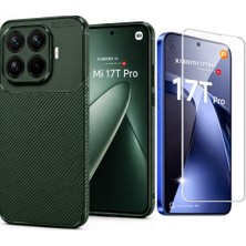 Coolacs Xiaomi Mi 17T Pro ile Uyumlu Karbon Tasarım Silikon Telefon Kılıfı ve Temperli Cam Ekran Koruyucu