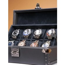 Bosphorus Leather 8'li Lüks Petra Saat Kutusu - Togo Koyu Gri