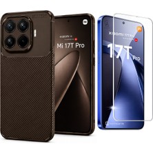 Coolacs Xiaomi Mi 17T Pro ile Uyumlu Karbon Tasarım Silikon Telefon Kılıfı ve Temperli Cam Ekran Koruyucu